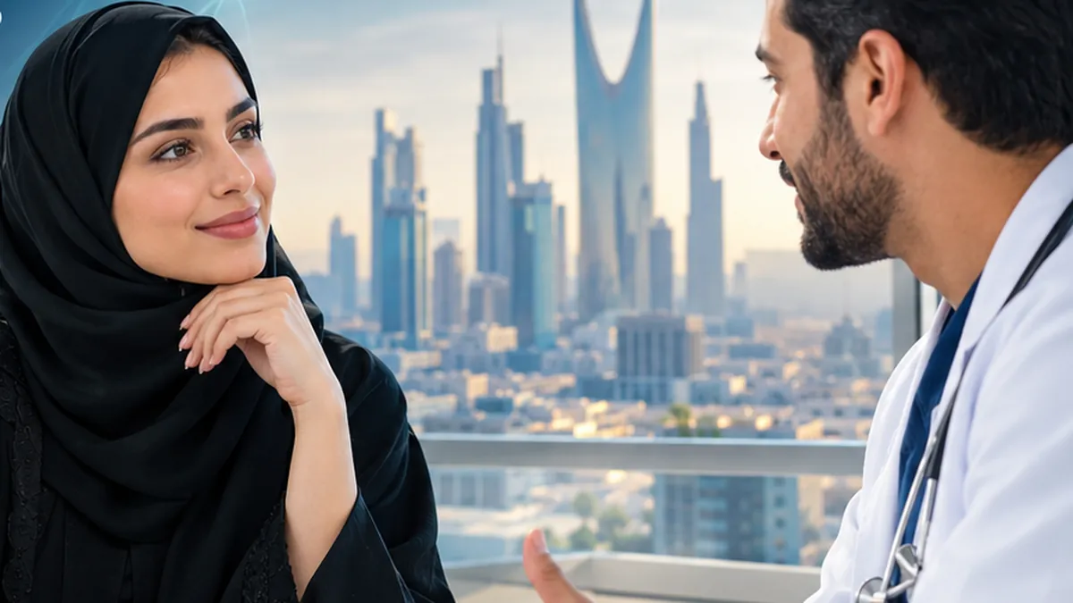 مريضة تتحدث مع طبيب في عيادة