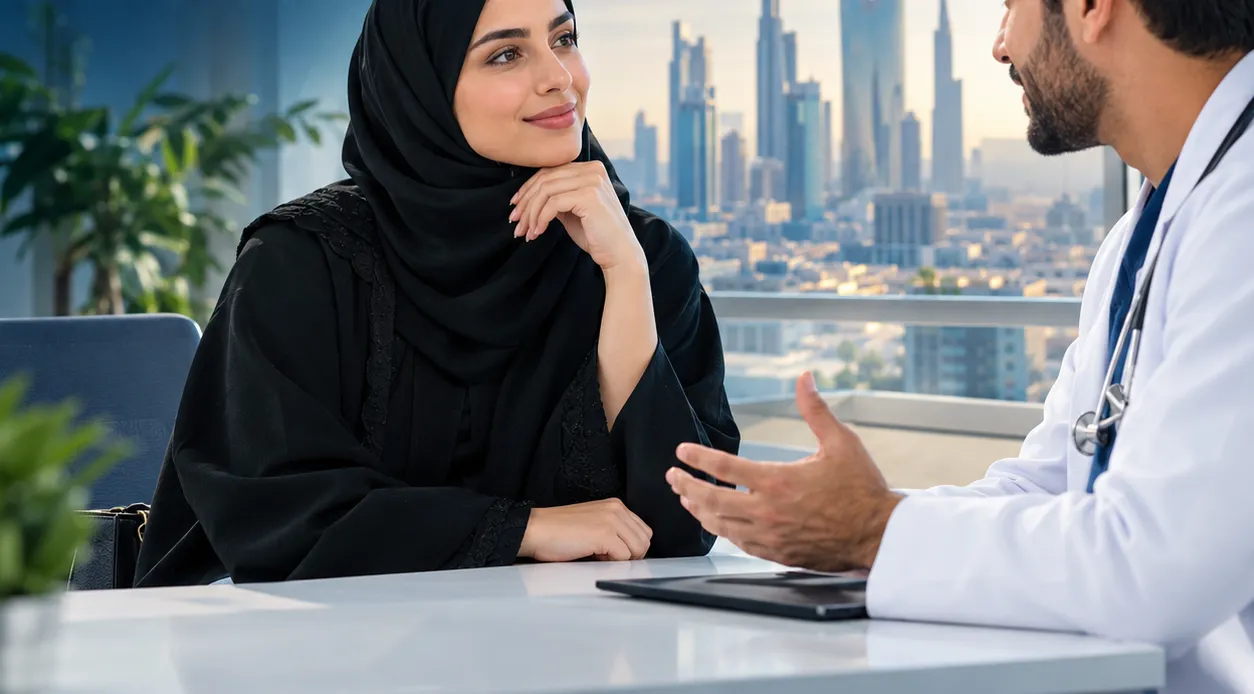 طبيب يشرح الخطوة التالية لمريضة خلال استشارة